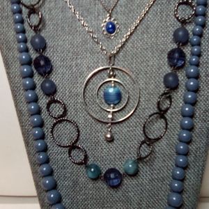 Vintage silver blue daisy boho statement necklace lot